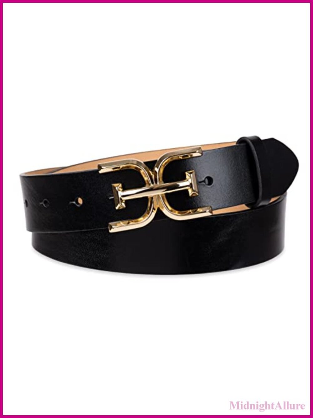 Sam Edelman Women's Leather Belt with Double-E Logo Plaque Buckle